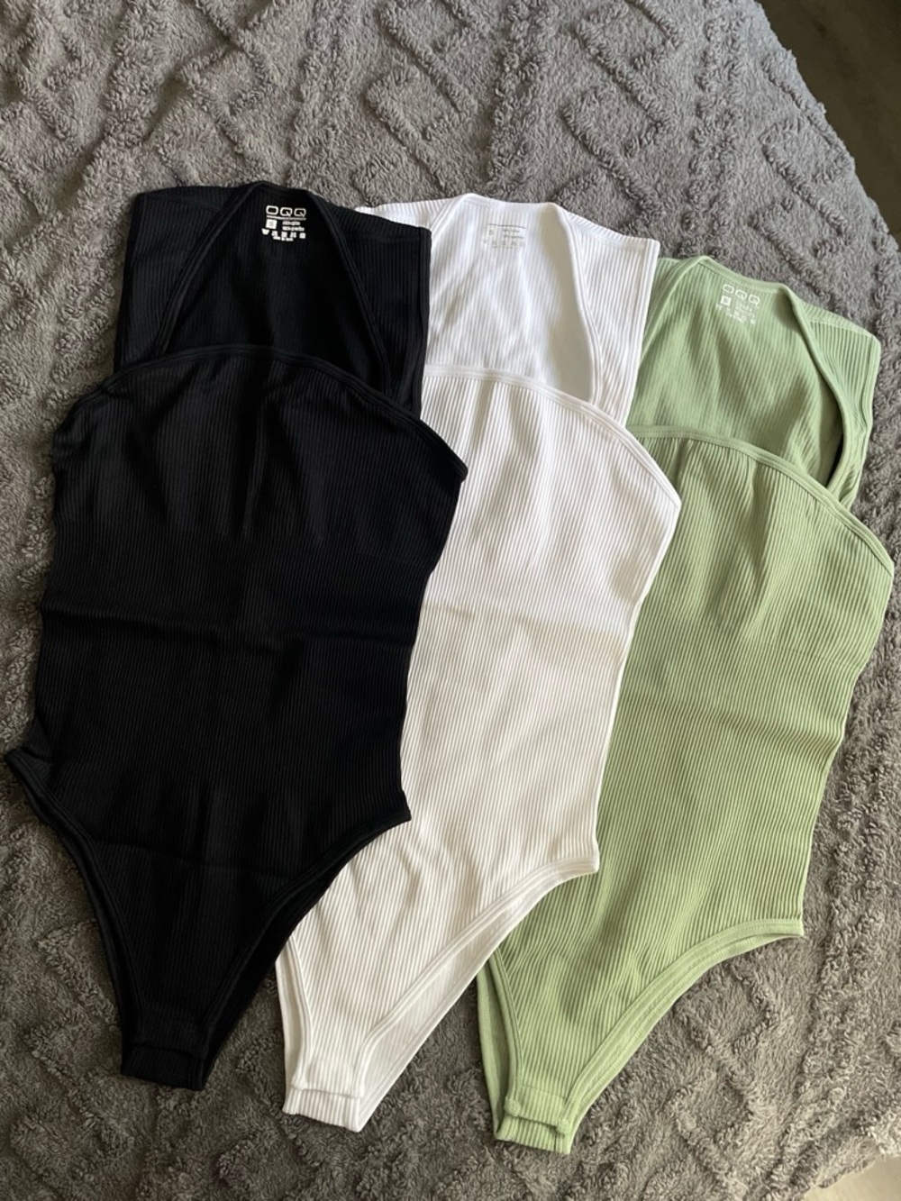 Ribbed Bodysuits - Black, White, Sage